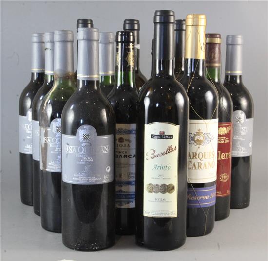 Six bottles of Vina Quintana La Mancha, Reserva, 1995 and three other Spanish reds and four Bucellas Arinto,